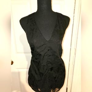 Banana Republic Black Lacy Sleeveless V-Neck Blouse